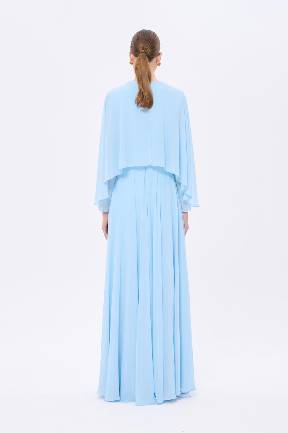Stone Embroidery Detailed Long Sleeve Chiffon Evening Dress - 9118C