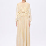 Stone Embroidery Detailed Long Sleeve Chiffon Evening Dress - 9118C