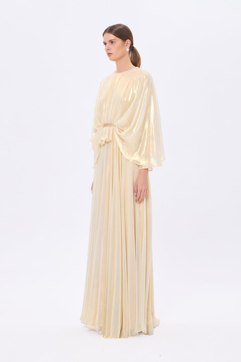 Stone Embroidery Detailed Long Sleeve Chiffon Evening Dress - 9118C