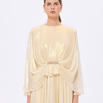 Stone Embroidery Detailed Long Sleeve Chiffon Evening Dress - 9118C