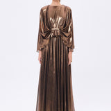 Stone Embroidery Detailed Long Sleeve Chiffon Evening Dress - 9118C