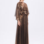 Stone Embroidery Detailed Long Sleeve Chiffon Evening Dress - 9118C