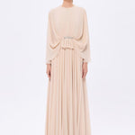 Stone Embroidery Detailed Long Sleeve Chiffon Evening Dress - 9118C