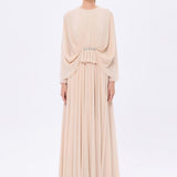 Stone Embroidery Detailed Long Sleeve Chiffon Evening Dress - 9118C