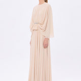 Stone Embroidery Detailed Long Sleeve Chiffon Evening Dress - 9118C