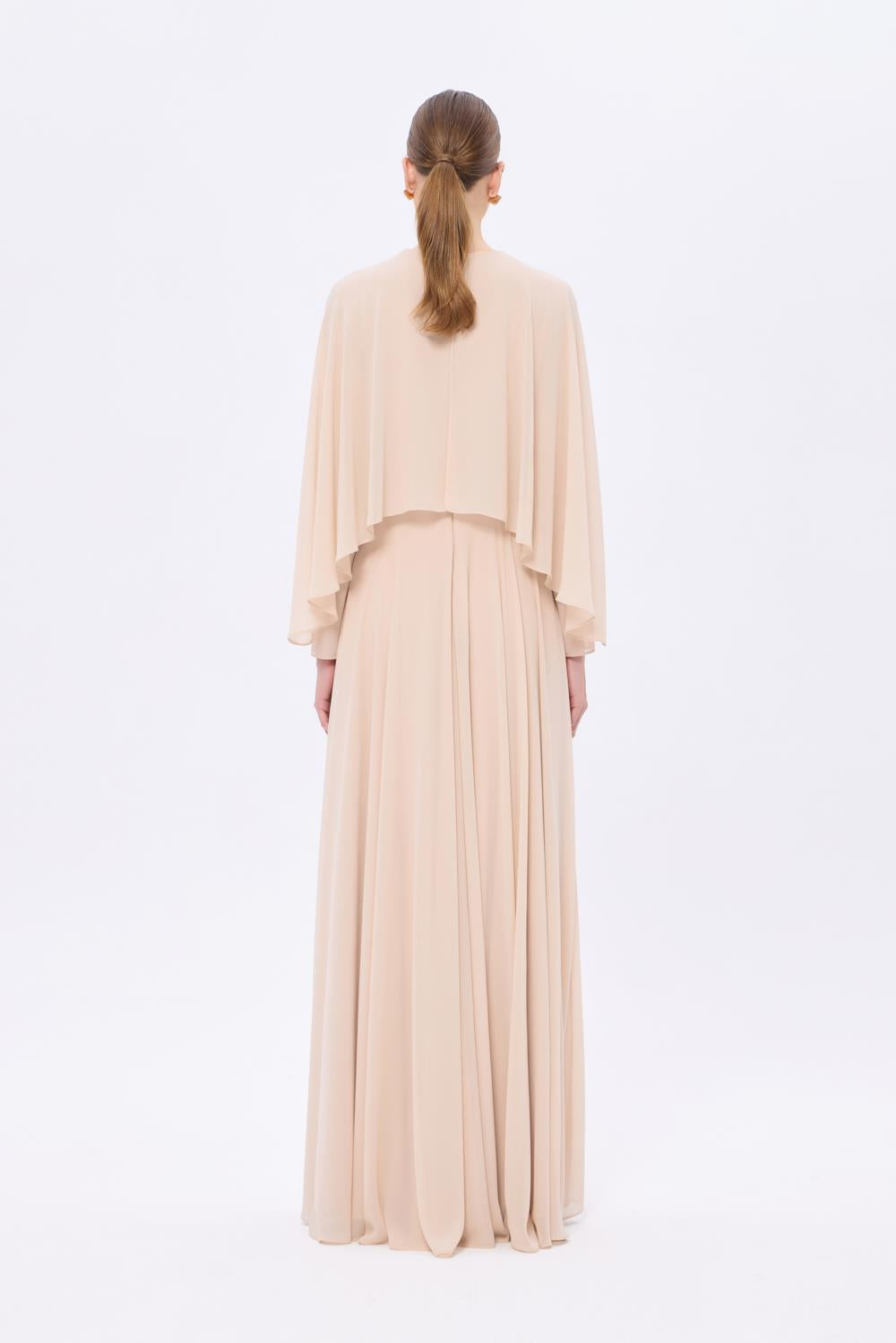 Stone Embroidery Detailed Long Sleeve Chiffon Evening Dress - 9118C