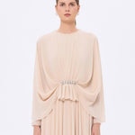 Stone Embroidery Detailed Long Sleeve Chiffon Evening Dress - 9118C