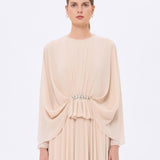 Stone Embroidery Detailed Long Sleeve Chiffon Evening Dress - 9118C
