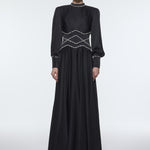 Stone Embroidered Stand Collar Satin Long Evening Dress - 9219C