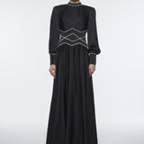 Stone Embroidered Stand Collar Satin Long Evening Dress - 9219C