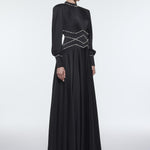Stone Embroidered Stand Collar Satin Long Evening Dress - 9219C