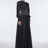 Stone Embroidered Stand Collar Satin Long Evening Dress - 9219C