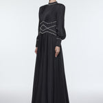 Stone Embroidered Stand Collar Satin Long Evening Dress - 9219C