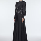 Stone Embroidered Stand Collar Satin Long Evening Dress - 9219C