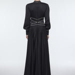 Stone Embroidered Stand Collar Satin Long Evening Dress - 9219C