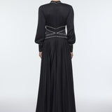 Stone Embroidered Stand Collar Satin Long Evening Dress - 9219C