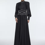 Stone Embroidered Stand Collar Satin Long Evening Dress - 9219C