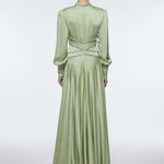 Stone Embroidered Stand Collar Satin Long Evening Dress - 9219C