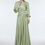 Stone Embroidered Stand Collar Satin Long Evening Dress - 9219C