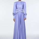 Stone Embroidered Stand Collar Satin Long Evening Dress - 9219C