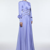 Stone Embroidered Stand Collar Satin Long Evening Dress - 9219C