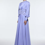 Stone Embroidered Stand Collar Satin Long Evening Dress - 9219C
