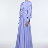 Stone Embroidered Stand Collar Satin Long Evening Dress - 9219C