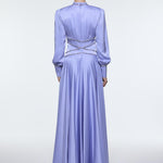 Stone Embroidered Stand Collar Satin Long Evening Dress - 9219C