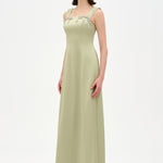 Long Evening Dress with Stone Embellishment and Square Neck - 26103C