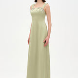 Long Evening Dress with Stone Embellishment and Square Neck - 26103C