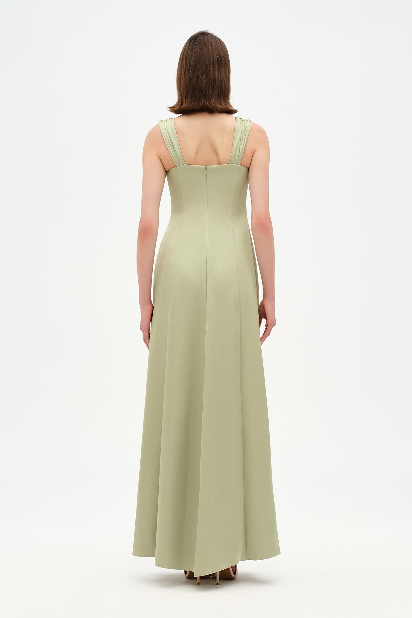 Long Evening Dress with Stone Embellishment and Square Neck - 26103C
