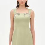 Long Evening Dress with Stone Embellishment and Square Neck - 26103C