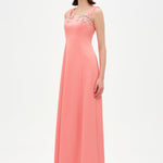 Long Evening Dress with Stone Embellishment and Square Neck - 26103C
