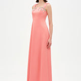 Long Evening Dress with Stone Embellishment and Square Neck - 26103C