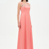Long Evening Dress with Stone Embellishment and Square Neck - 26103C