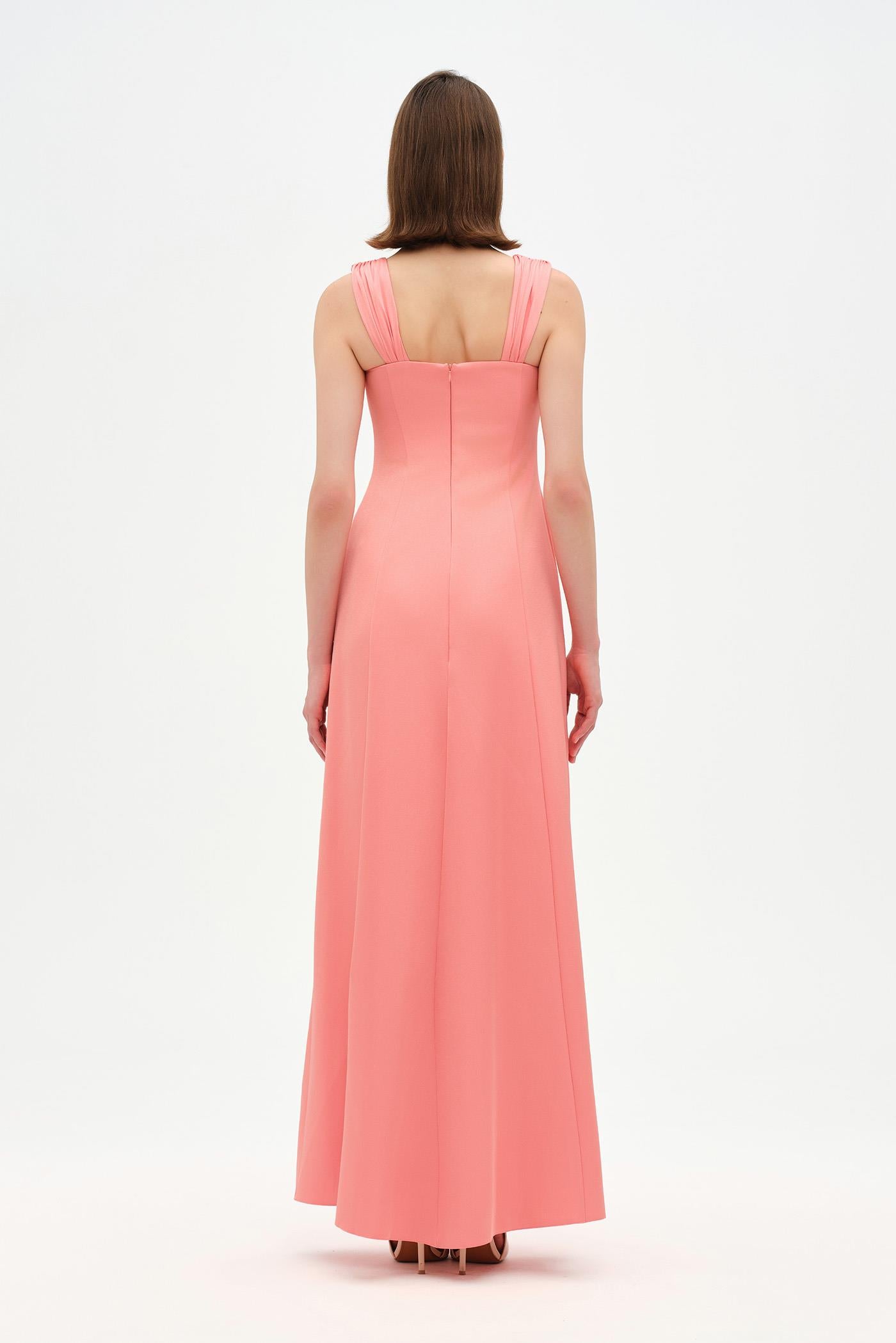 Long Evening Dress with Stone Embellishment and Square Neck - 26103C