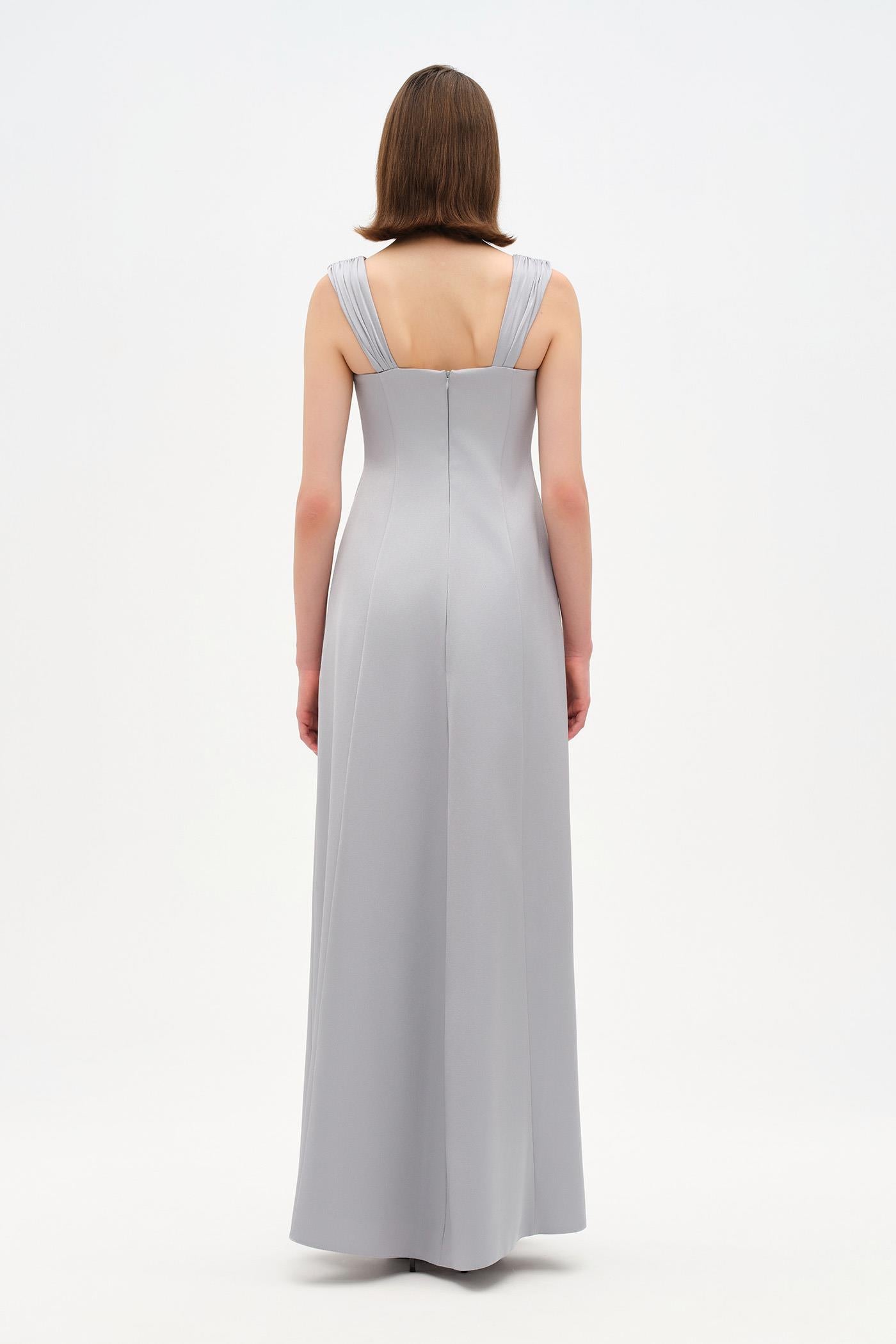 Long Evening Dress with Stone Embellishment and Square Neck - 26103C