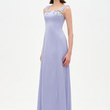 Long Evening Dress with Stone Embellishment and Square Neck - 26103C