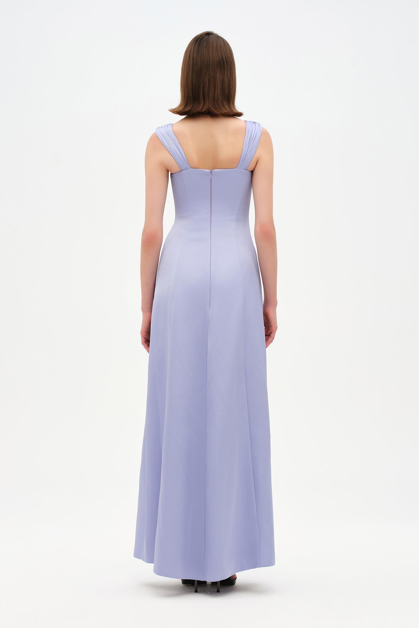 Long Evening Dress with Stone Embellishment and Square Neck - 26103C