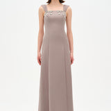 Long Evening Dress with Stone Embellishment and Square Neck - 26103C