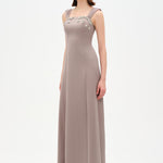 Long Evening Dress with Stone Embellishment and Square Neck - 26103C