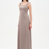 Long Evening Dress with Stone Embellishment and Square Neck - 26103C