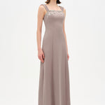 Long Evening Dress with Stone Embellishment and Square Neck - 26103C