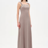 Long Evening Dress with Stone Embellishment and Square Neck - 26103C