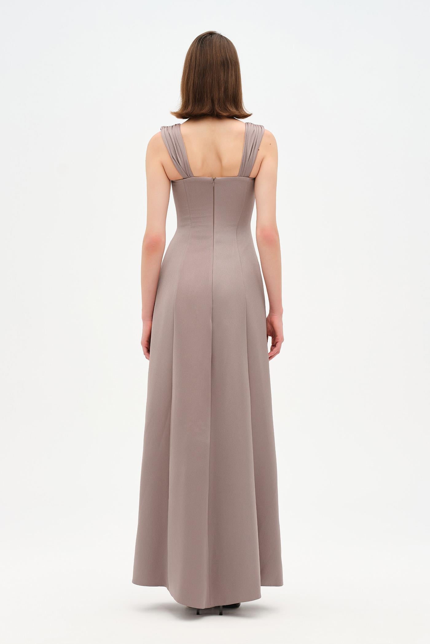 Long Evening Dress with Stone Embellishment and Square Neck - 26103C