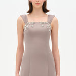 Long Evening Dress with Stone Embellishment and Square Neck - 26103C