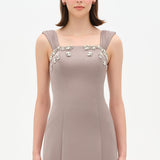 Long Evening Dress with Stone Embellishment and Square Neck - 26103C