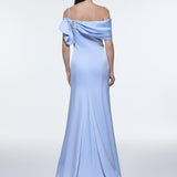 Long Evening Dress with Stone Embroidered Belt Detail - 9294C