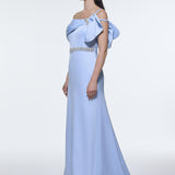 Long Evening Dress with Stone Embroidered Belt Detail - 9294C
