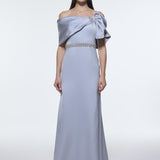 Long Evening Dress with Stone Embroidered Belt Detail - 9294C
